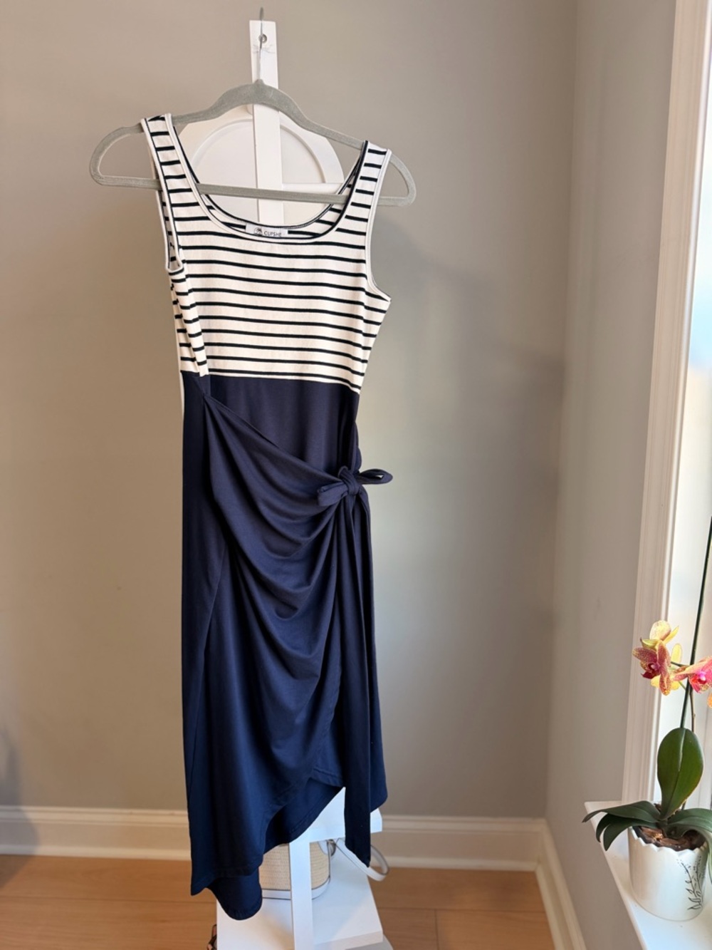 Cupshe Navy and White Striped High-Low Tank Dress with Side Knot